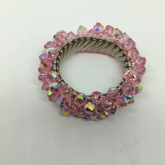 Vintage Pink Aurora Borealis Crystal Stretch Bracelet - Picture 8 of 12